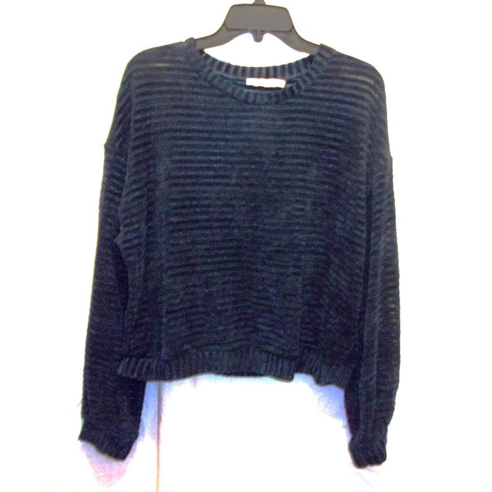 Lush Teal Green Shiny Striped Polyester Pullover Sweater Women Size Medium
